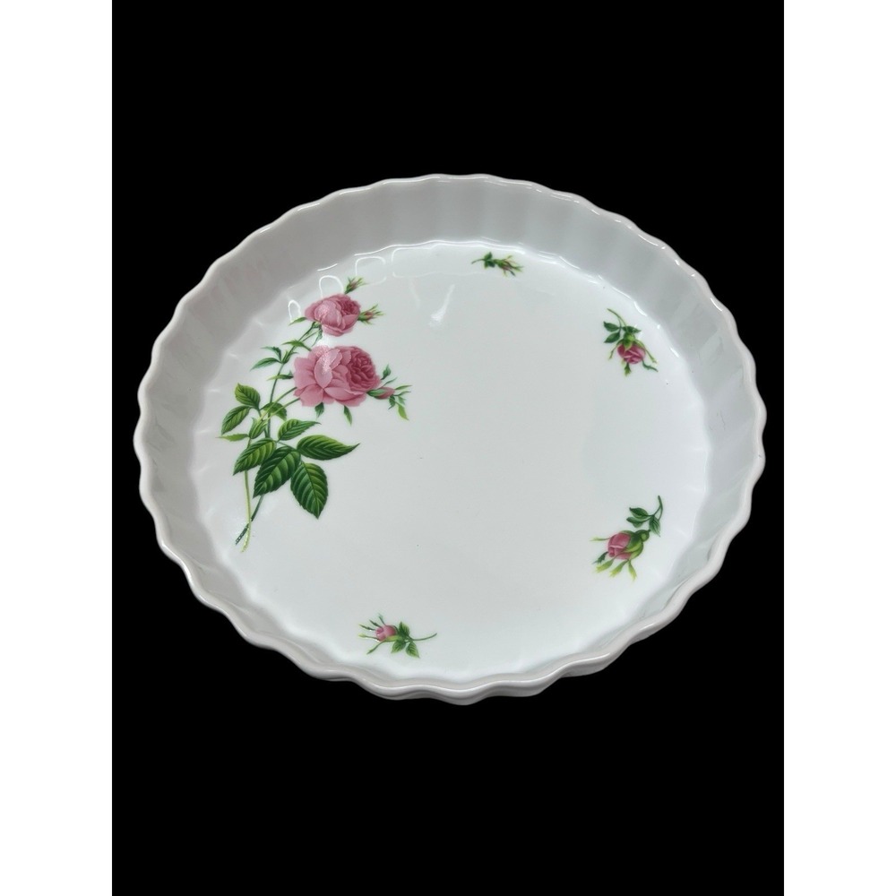 Christineholm Porcelain Rose Pattern Quiche Tart Pie Plate 9.5"x1.5" Baking Dish